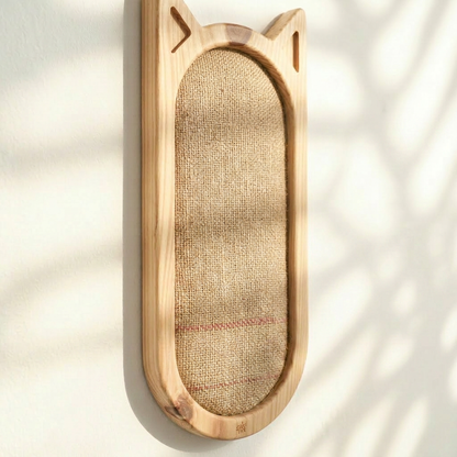 Hana Cat Scratcher — side view showing sturdy wooden base and scratching surface