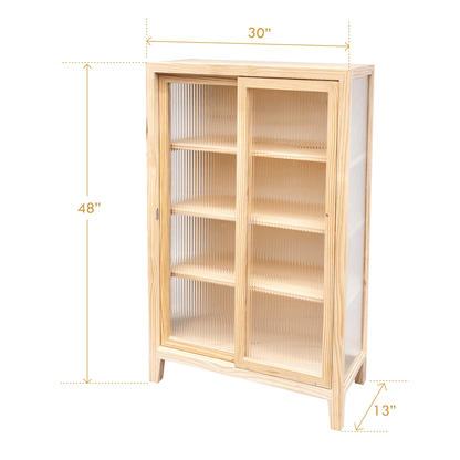 Kanso Fluted Cabinet dimensions — Canadian pinewood with fluted plexiglass sliding doors
