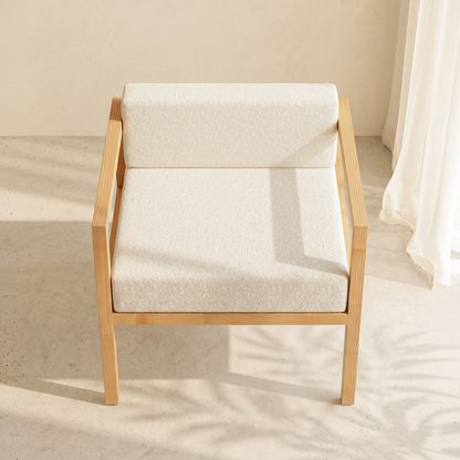 Kosho lounge chair seat and cushion detail, generous seat depth for reading and lounging