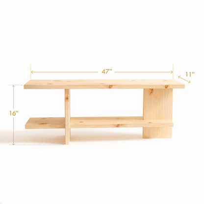 Nagomi Pinewood Console Table with Japanese joinery and minimal open design in solid Canadian pinewood