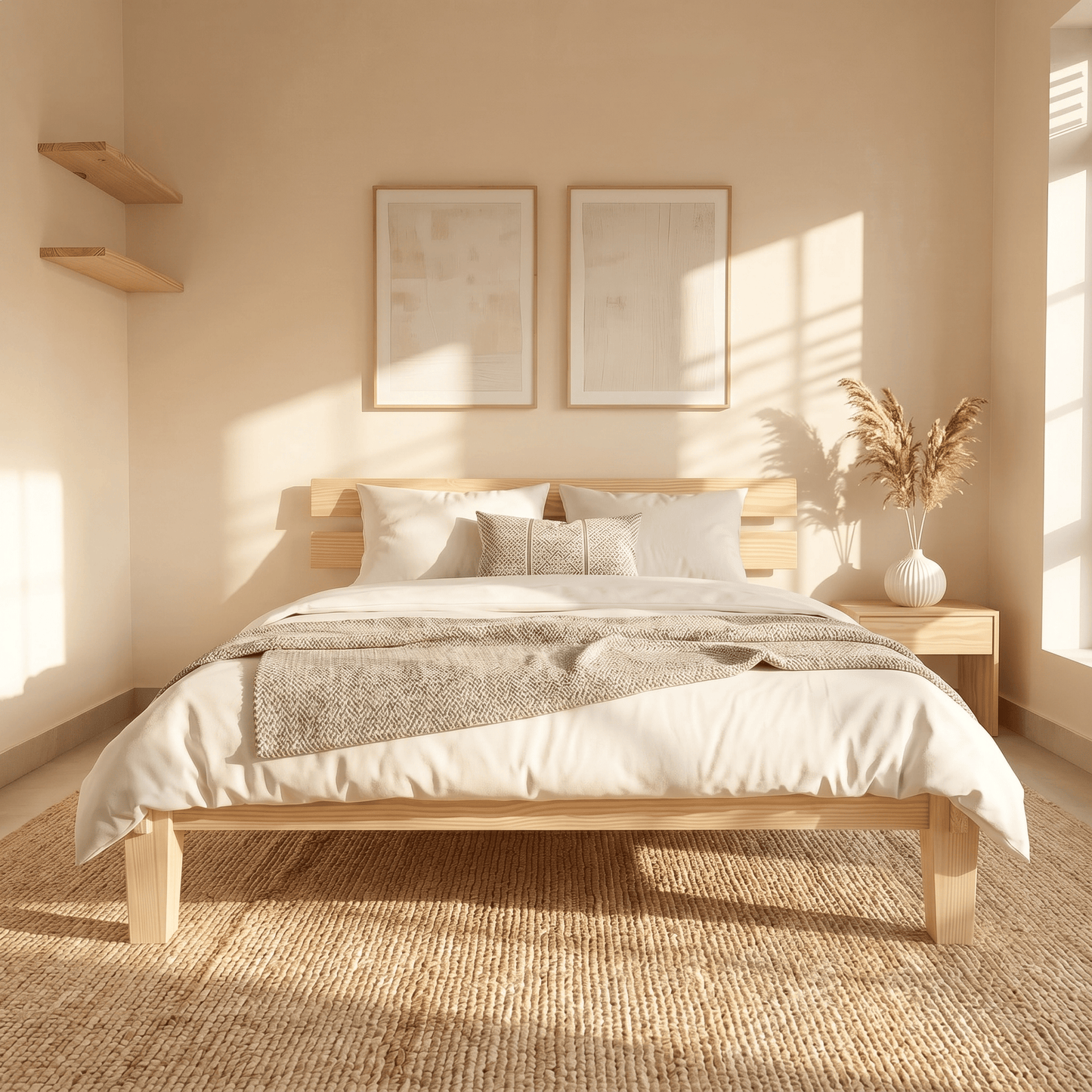 Poka Bed headboard detail in solid pinewood — A Good Life