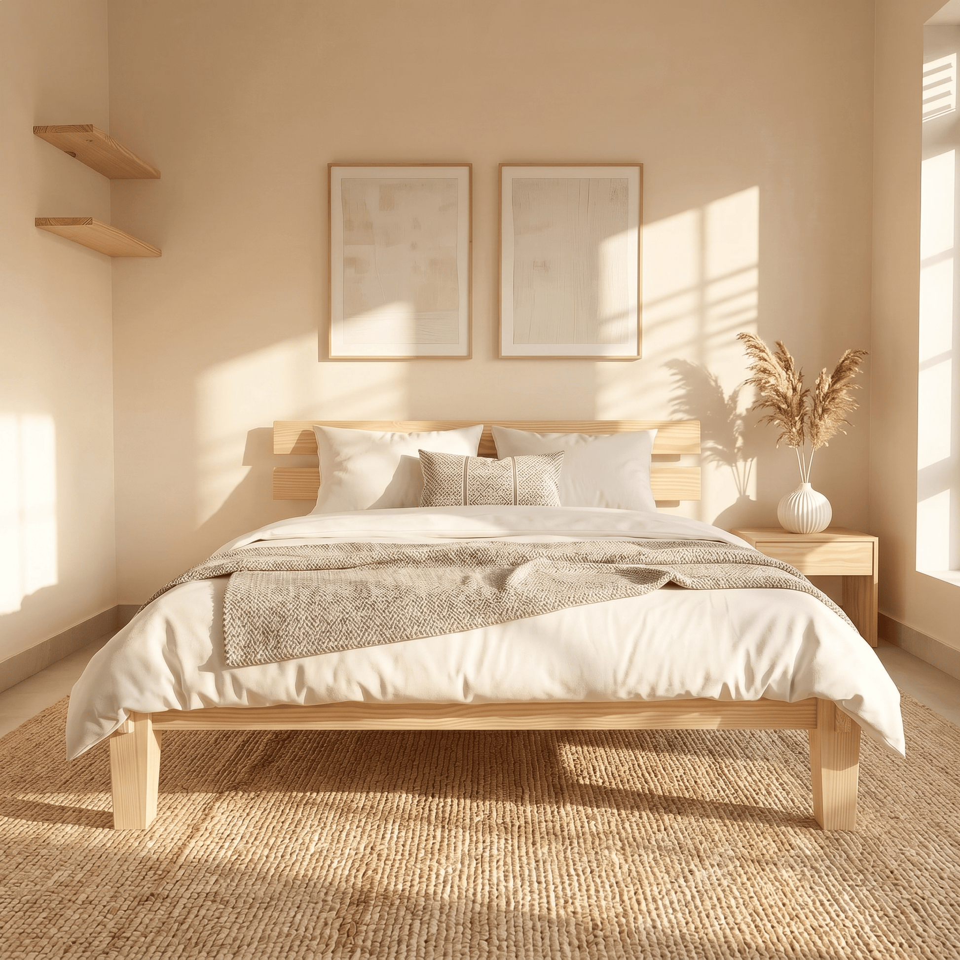Poka Bed headboard detail in solid pinewood — A Good Life