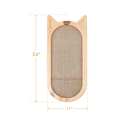 Wooden cat-shaped scratcher on a white background