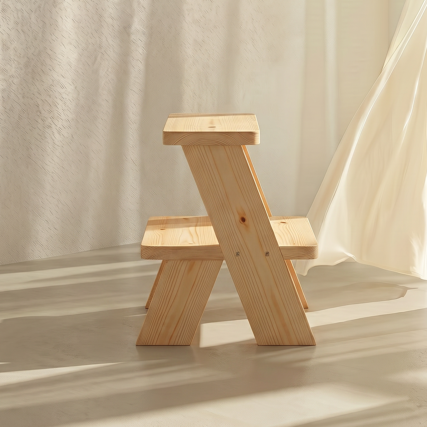 Minimal pinewood step stool with screw less design