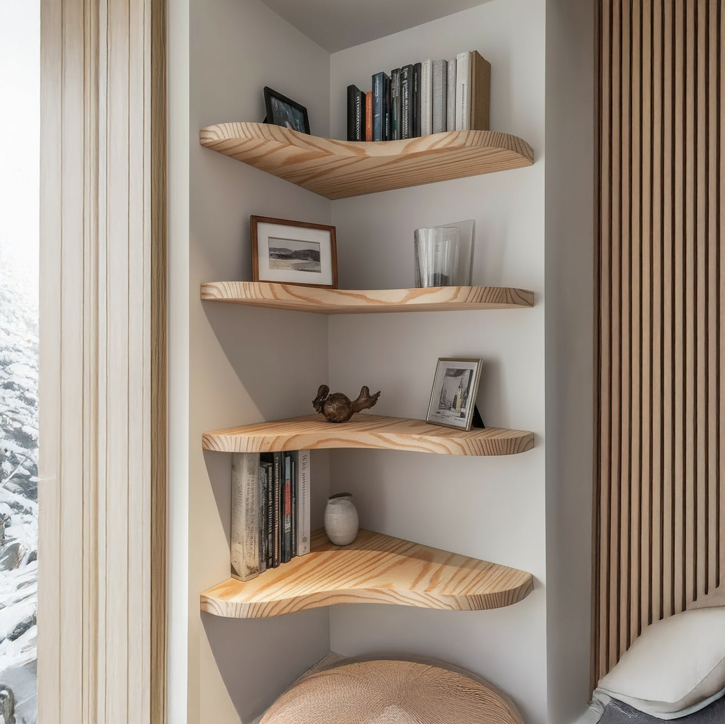 Wavy-Edge Floating Shelf Set (4-Piece)