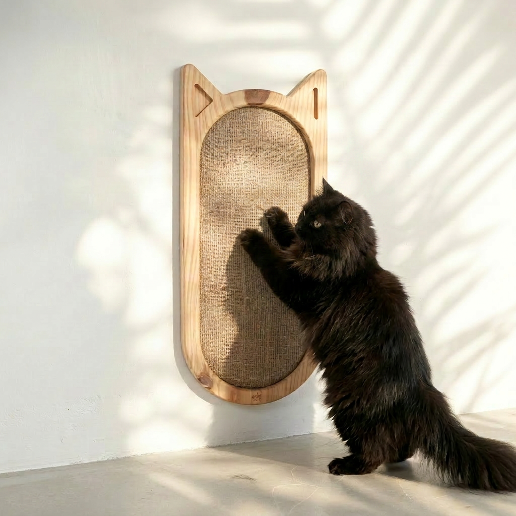 Hana wooden cat scratcher mounted on wall — Japandi style home decor India