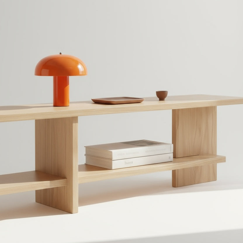 Scandinavian wooden Quiet console table with clean lines and natural pine finish for minimalist home furniture