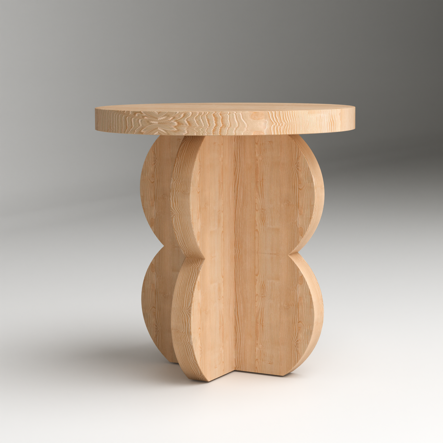 A Good Life minimalist wood nightstand HUSTLE with round top and sculptural curved wooden base