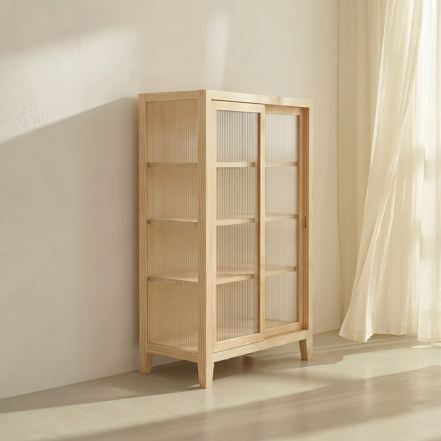 Kanso Fluted Cabinet angle view showing storage interior — A Good Life