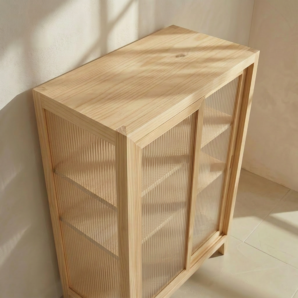 Kanso Fluted Cabinet pinewood grain texture close-up — A Good Life