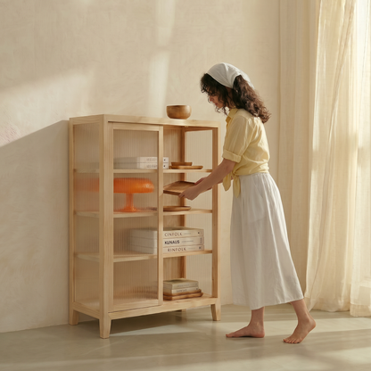 Kanso Fluted Cabinet sliding door detail in pinewood — A Good Life