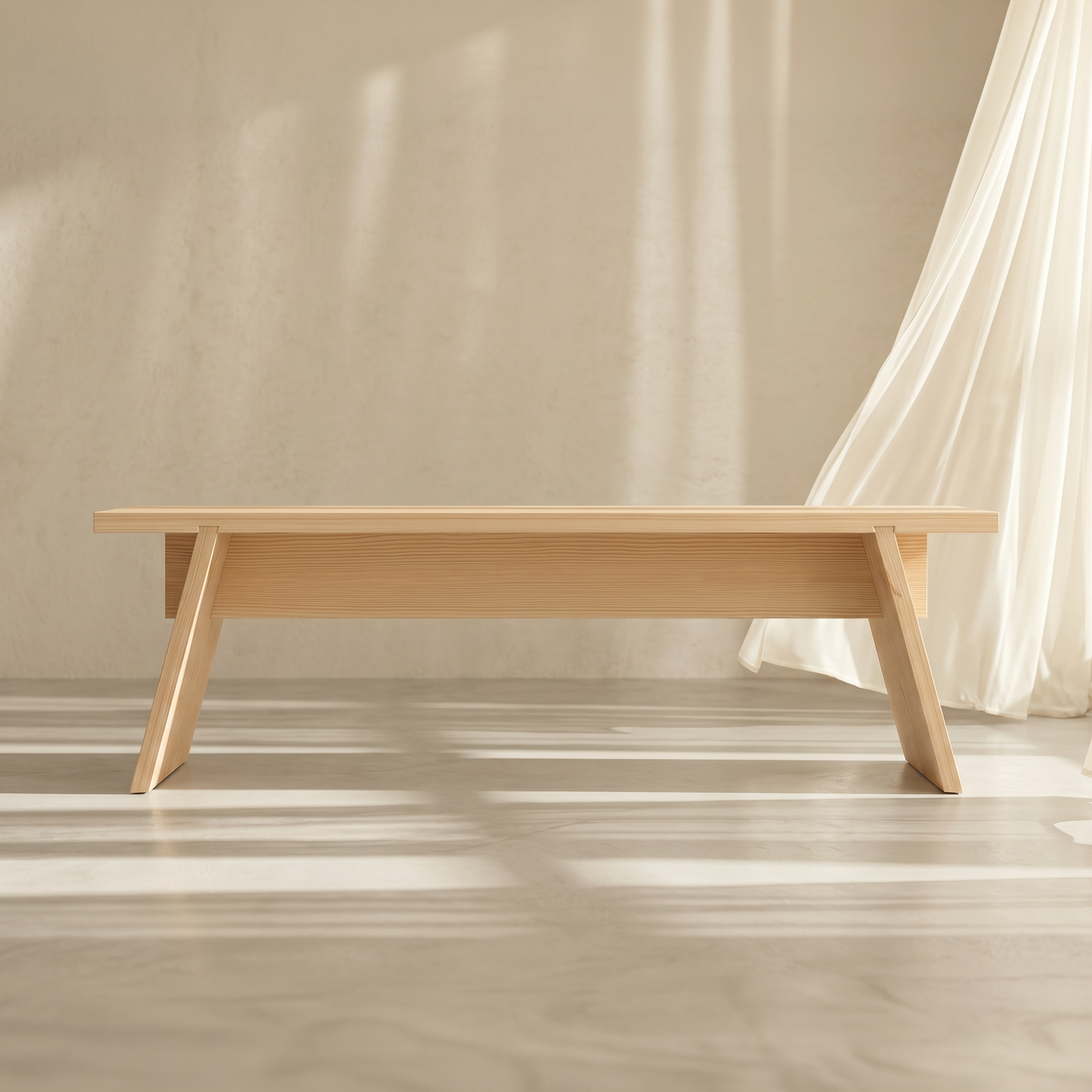 Kosho Pinewood Bench front view in solid Nordic pine — A Good Life