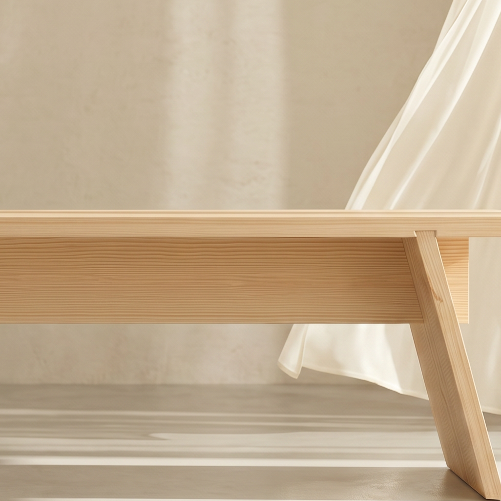 Kosho Pinewood Bench pinewood grain and matte finish close-up — A Good Life