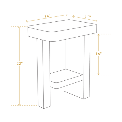 A Good Life minimalist artsy nightstand side table with dimensions 14 by 11 by 22 inches