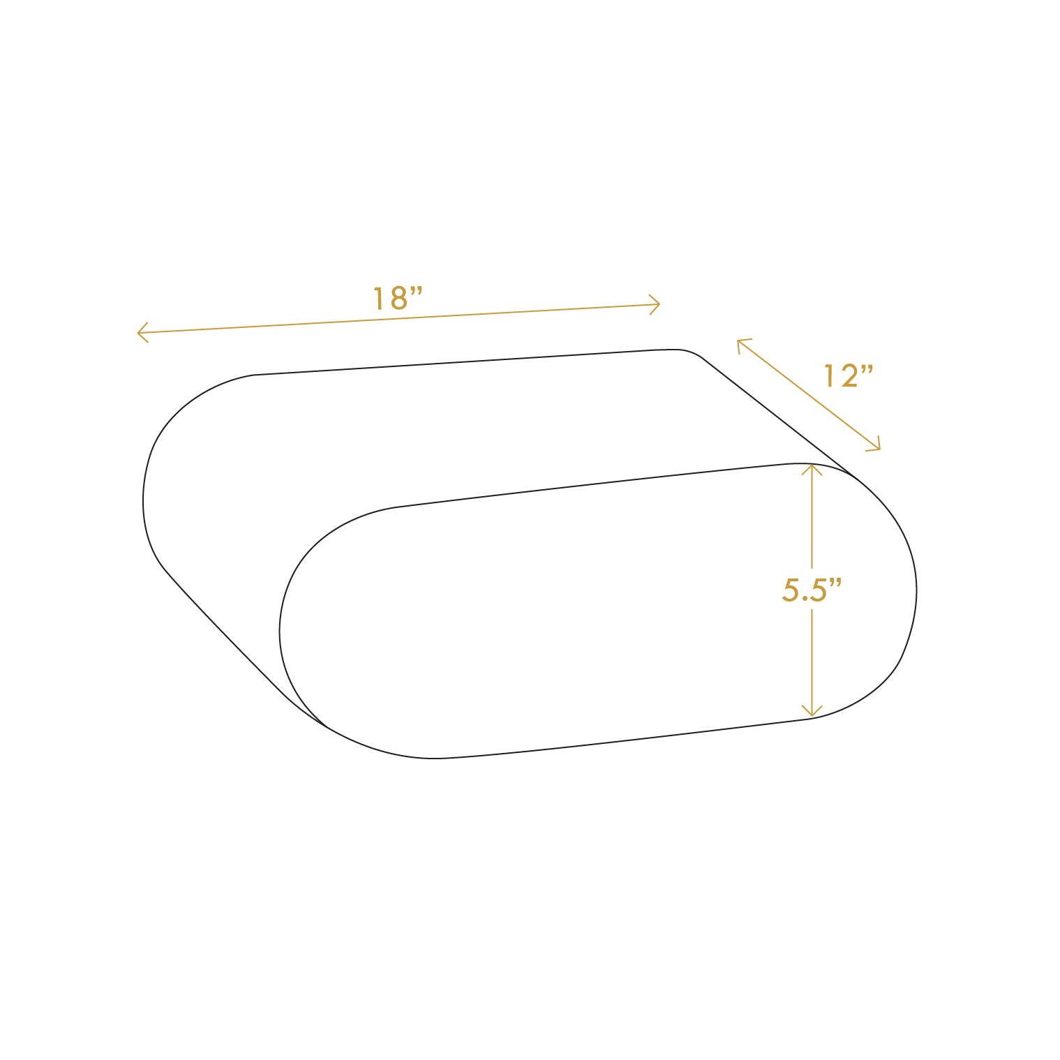 Diagram showing dimensions of minimalist floating bedside table with 18 by 12 by 5.5 inches