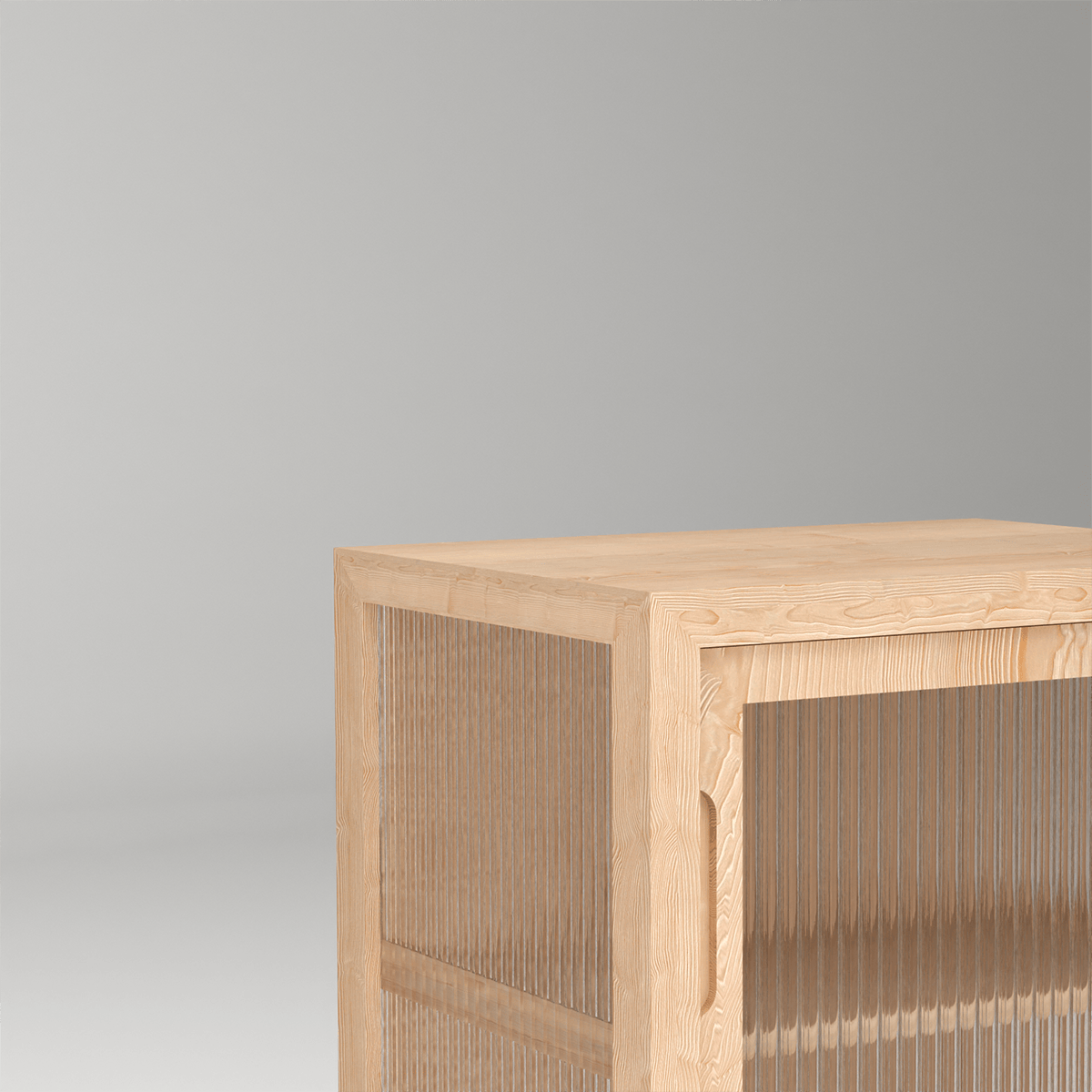 Minimalist pine fluted sidetable nightstand stand in solid wood with elegant glass design for refined bedroom decor