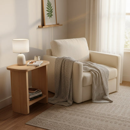 Minimalist pine wood nightstand Soma with organic grain for contemporary bedroom furniture and storage