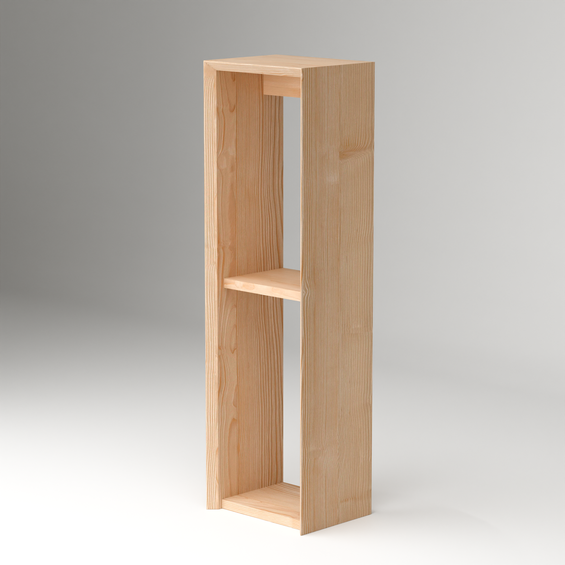 Minimalist pinewood stand with two shelves showcasing natural wood grain by A Good Life