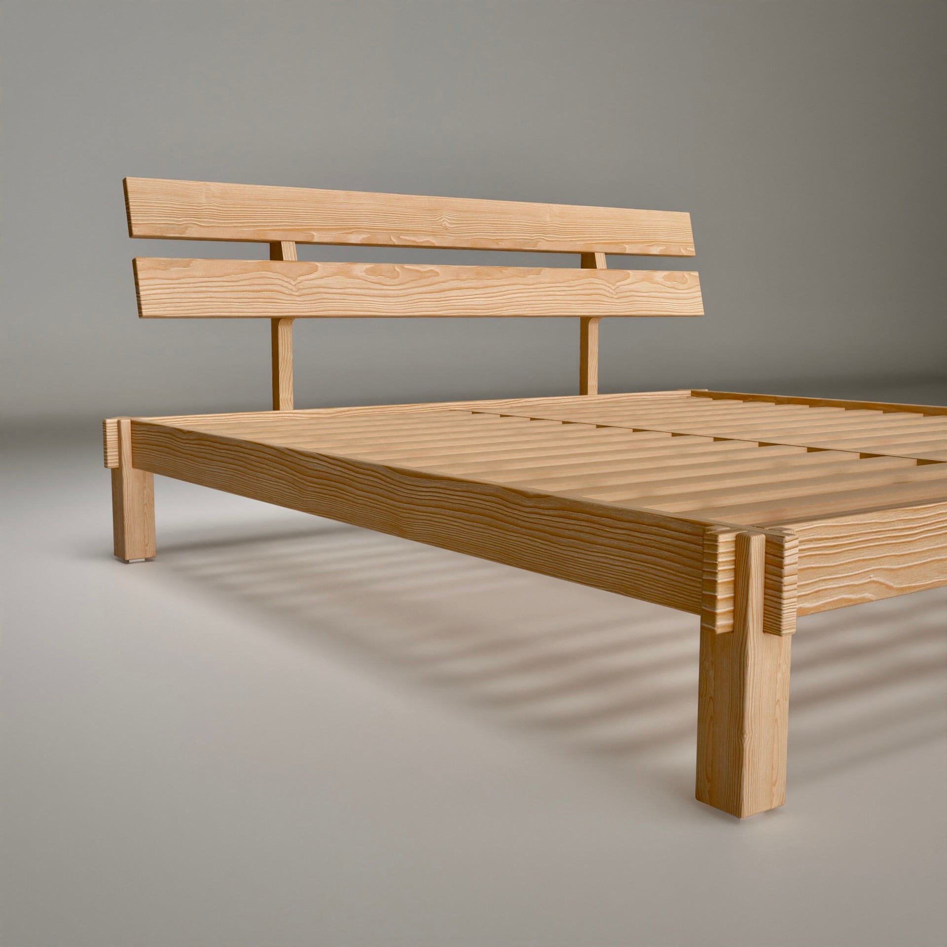 Nordic minimalist wooden bed frame in solid pinewood with simple elegant design for Scandinavian bedroom