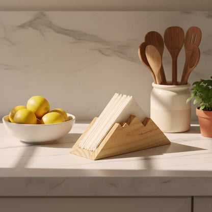 Minimalist table decor pine napkin holder in natural wood finish for Scandinavian style kitchen organization