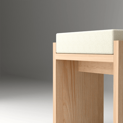 Minimalist Wabi-Sabi wooden H stool seating with organic warmth and understated luxury
