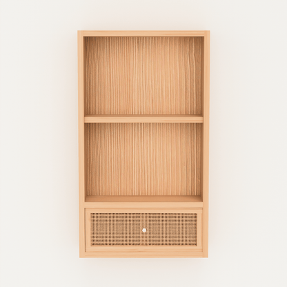 Minimalist wooden multipurpose rack versatile stand with brass handle and open shelving