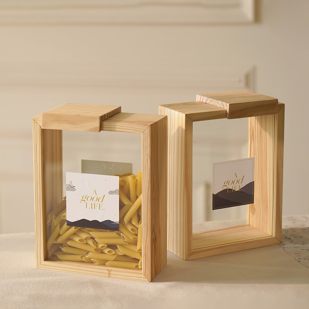 Minimalist wooden pantry box with handcrafted pine construction for kitchen decor and storage solutions