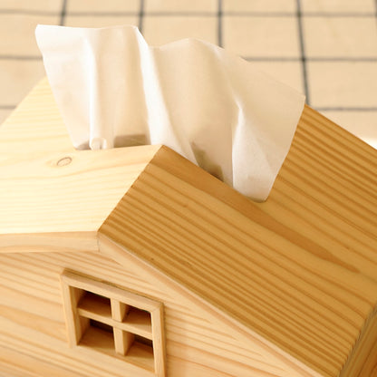 Minimalist wooden tissue dispenser stand in natural pine with cabin house design for Nordic style bathroom organizer