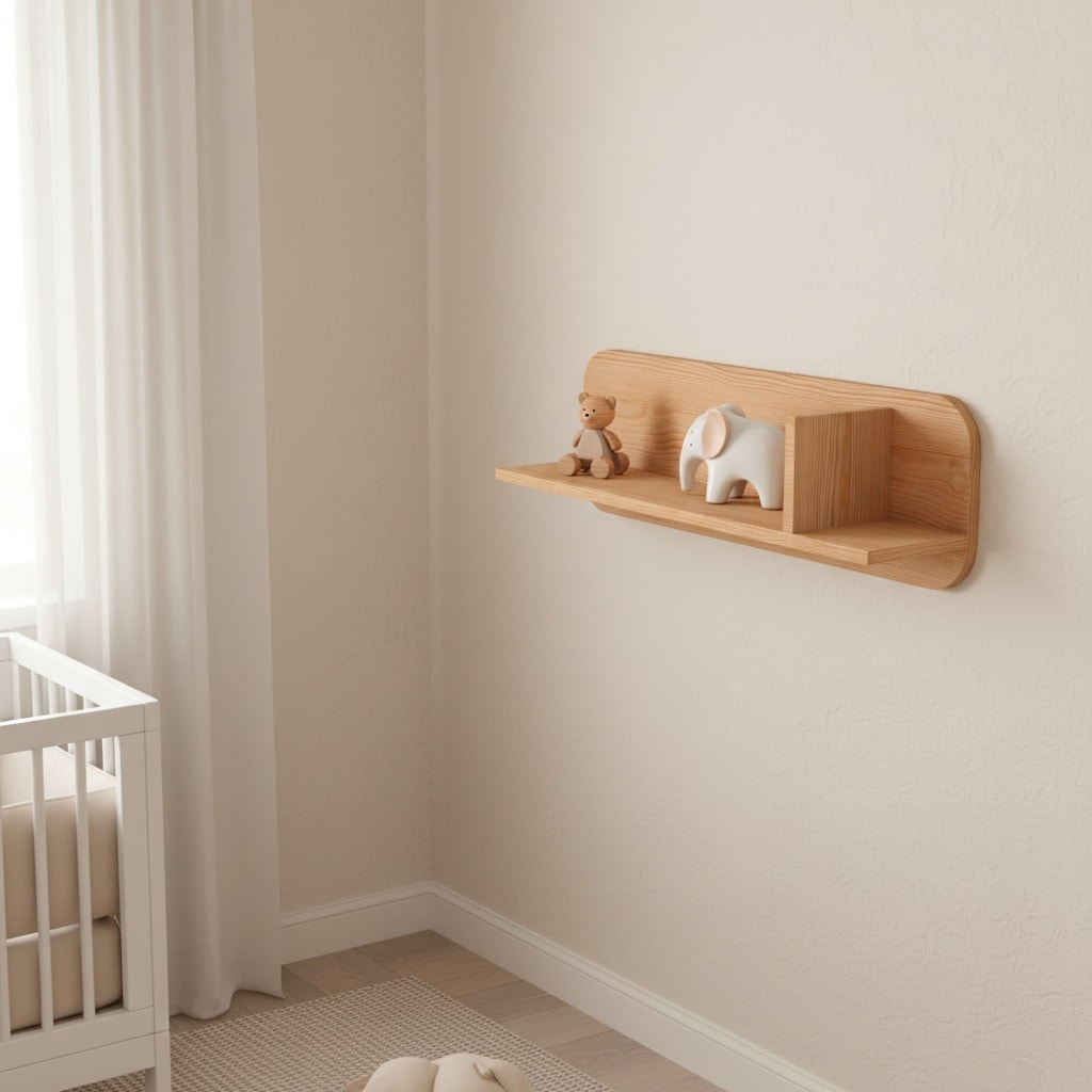 Minimalist wooden wall shelf for living room decor featuring handcrafted solid pine with floating cross design