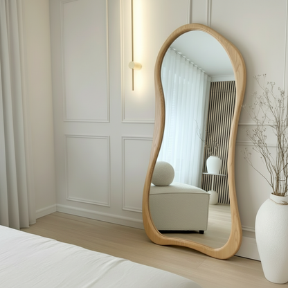 Nordic Celest floor mirror in natural pinewood frame full-length standing mirror for minimalist bedroom decor by A Good Life