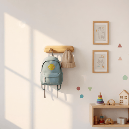 Nordic entryway wall hanger brass hooks organizer in solid pine wood for minimalist hallway storage solution