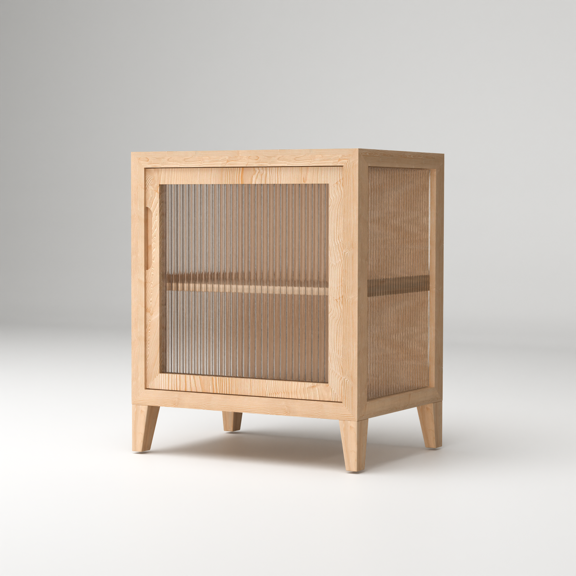 Nordic fluted glass bedside table front view sustainable furniture