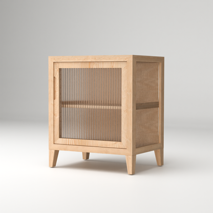 Nordic fluted glass bedside table front view sustainable furniture