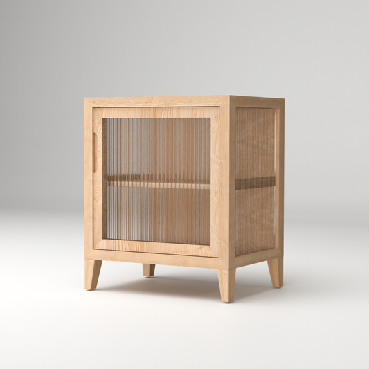 Nordic fluted glass bedside table front view sustainable furniture