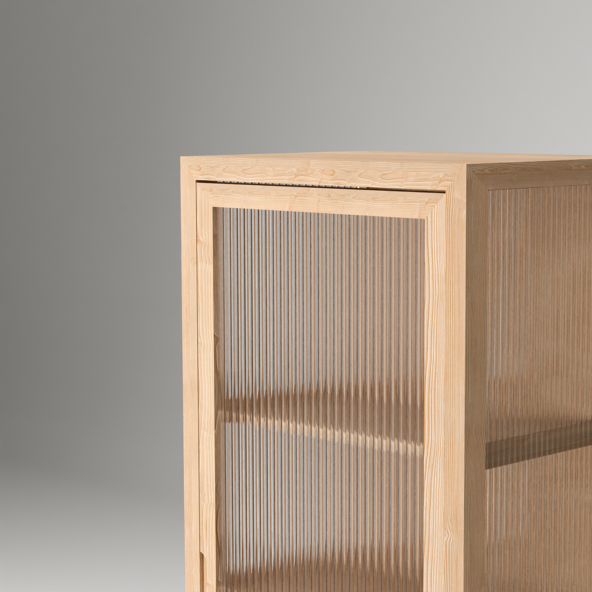 A Good Life Nordic fluted glass cabinet with light wood frame and textured glass panels