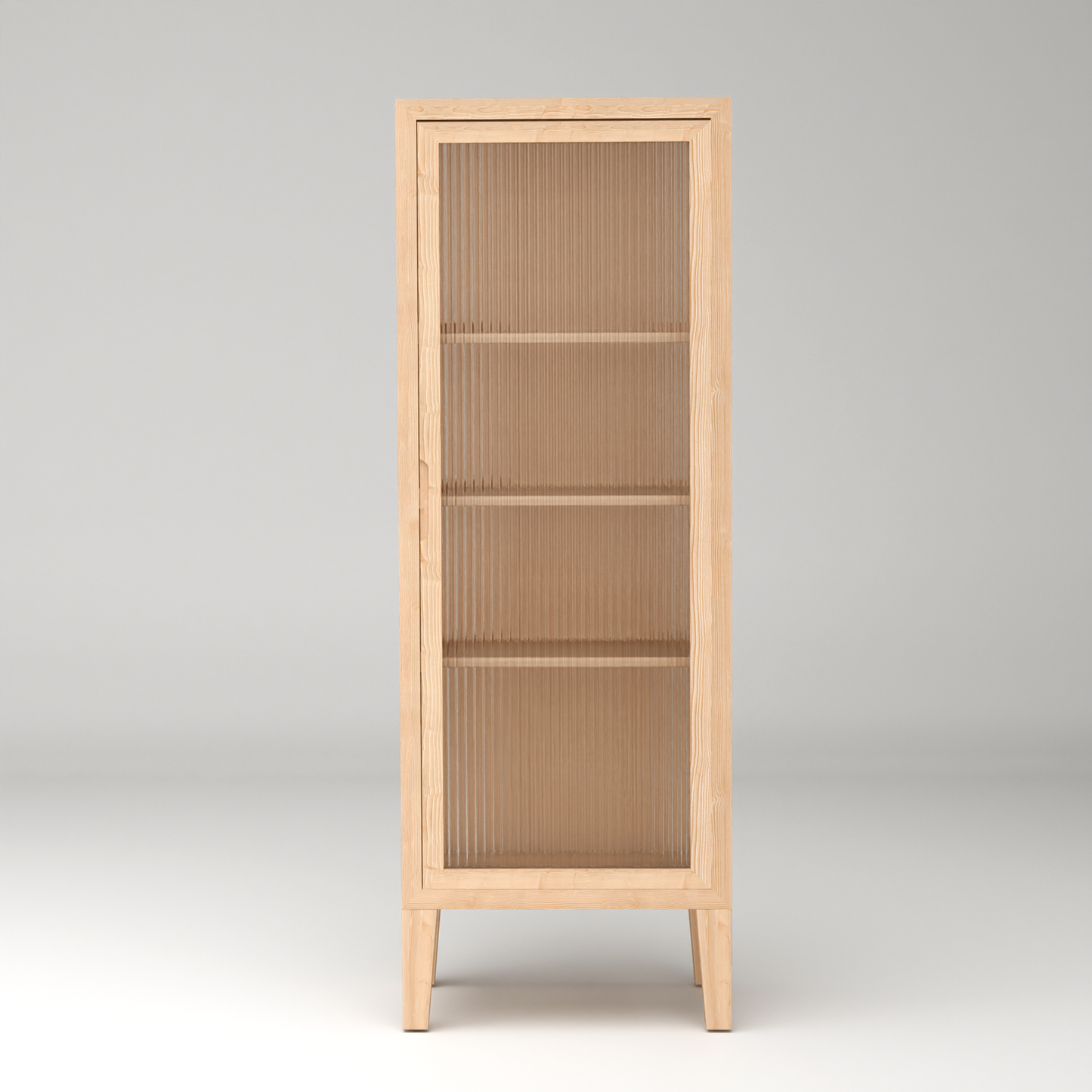 A Good Life Nordic fluted glass cabinet with natural wood frame and three interior shelves