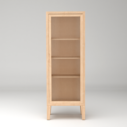A Good Life Nordic fluted glass cabinet with natural wood frame and three interior shelves