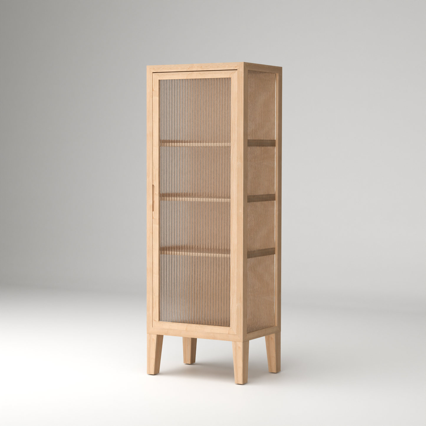 A Good Life Nordic fluted glass cabinet with wooden frame and three shelves in natural finish