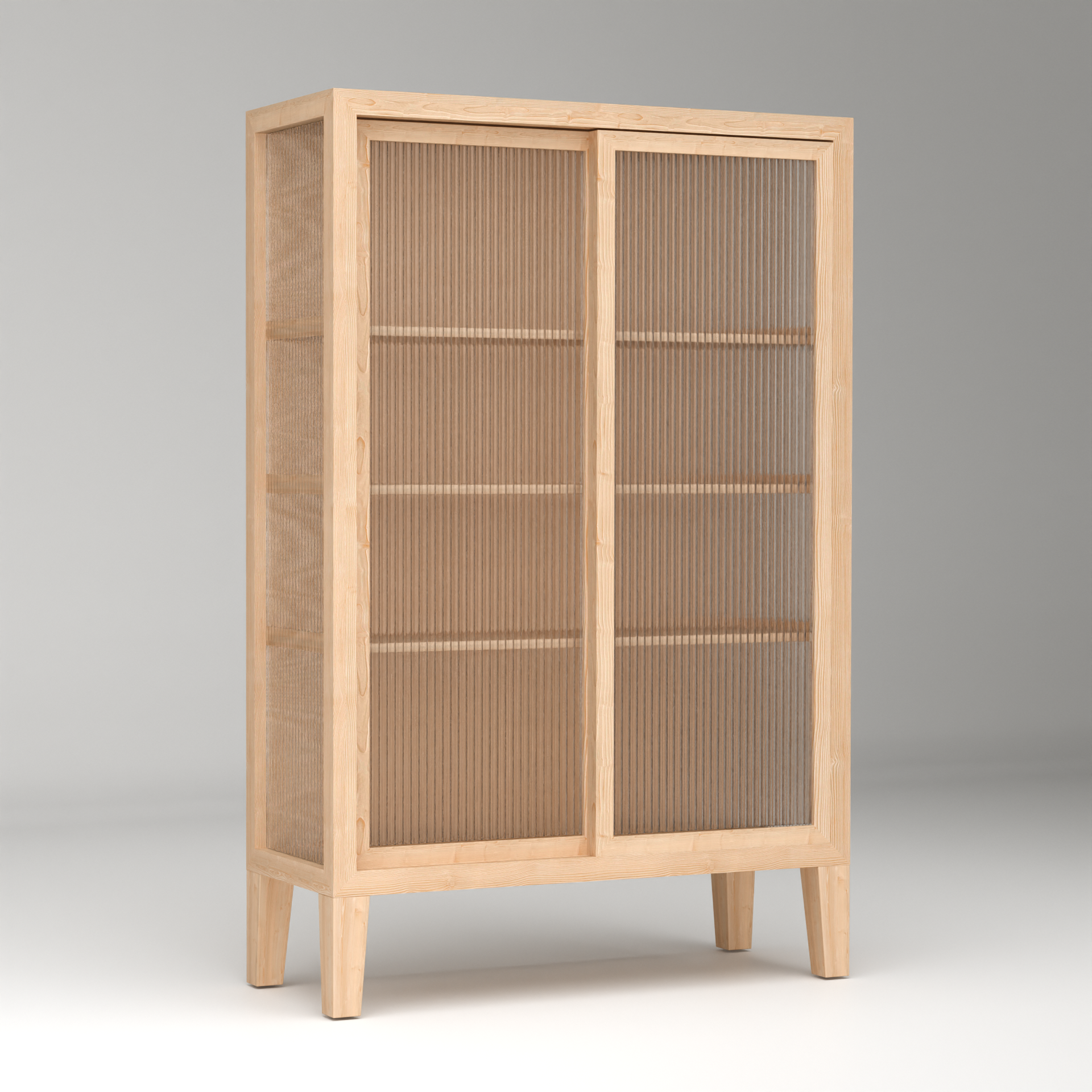 A Good Life Nordic fluted glass cabinet with wooden frame and vertical textured glass doors