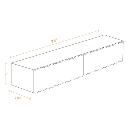 Dimensions diagram of Nordic fluted wall shelf showing 36 by 10 by 7 inches measurements