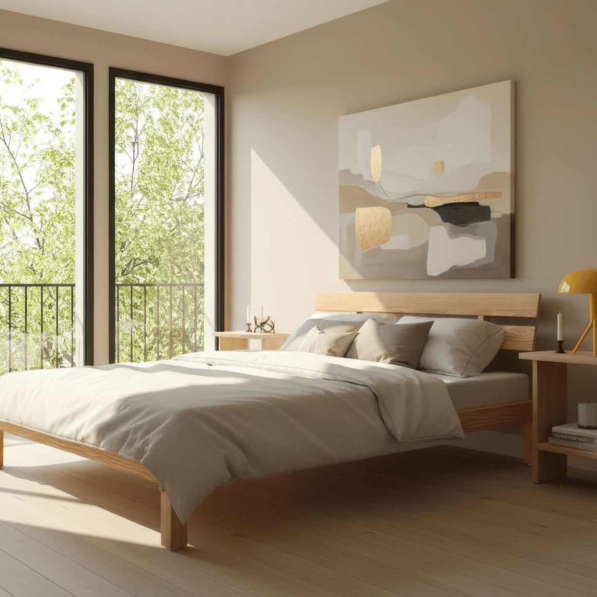 Nordic home decor, Scandinavian pinewood bed, minimalist bedroom furniture, sustainable design, eco-friendly solid wood, handcrafted furniture, bedroom India.