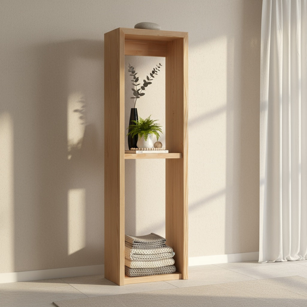 Nordic minimalist pinewood stand display shelf with tall profile for versatile home organization