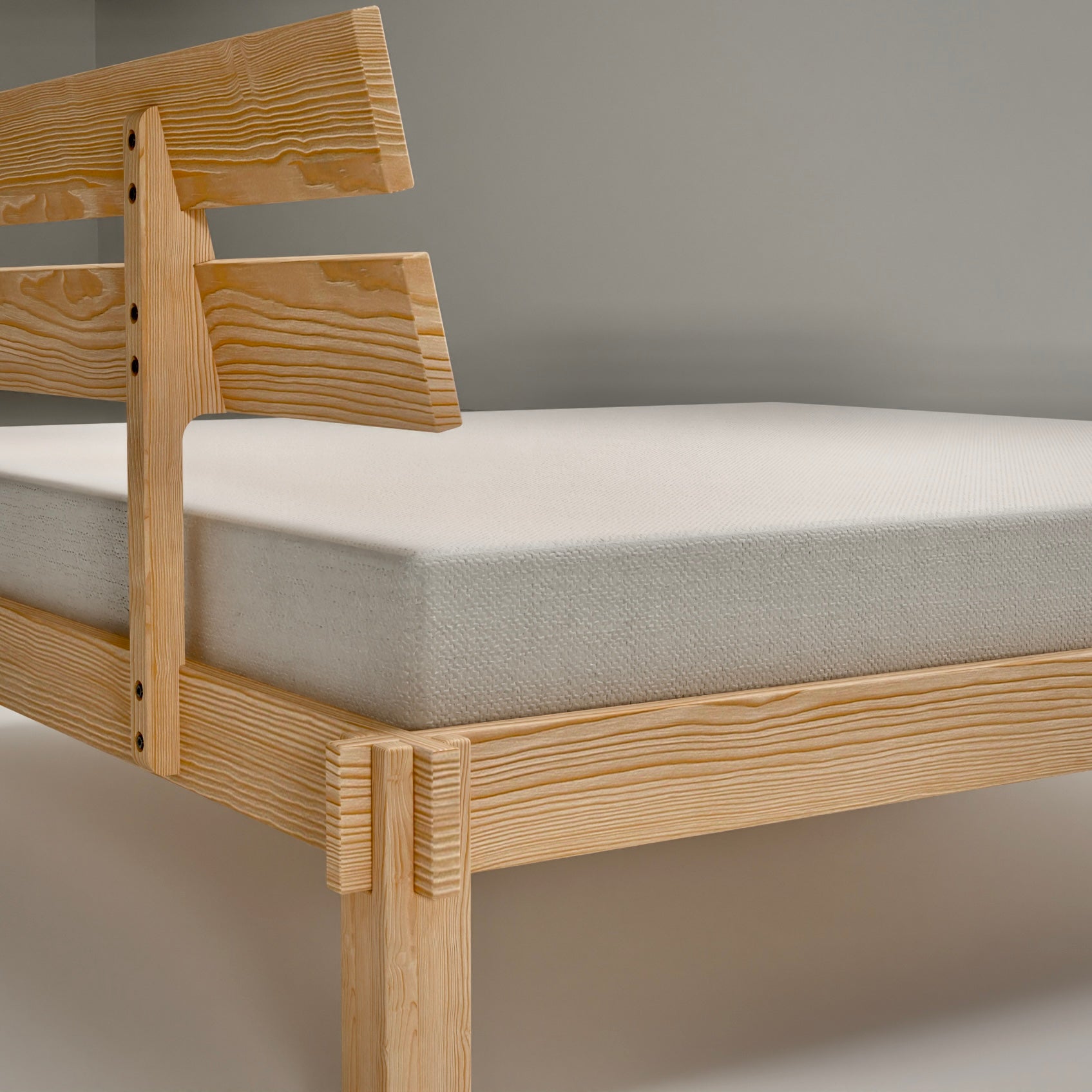 Nordic minimalist wooden bed frame in solid pinewood with simple elegant design for Scandinavian bedroom