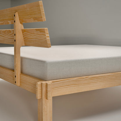 Nordic minimalist wooden bed frame in solid pinewood with simple elegant design for Scandinavian bedroom