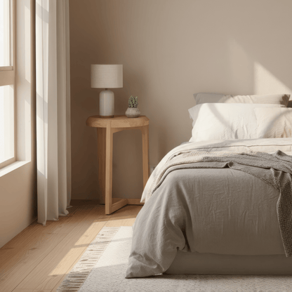 Nordic minimalist wooden nesting tables set featuring clean lines and natural beauty