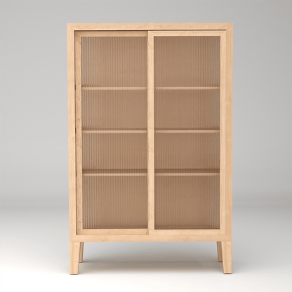 Nordic style fluted glass cabinet - elegant home decor storage solution with sliding glass doors