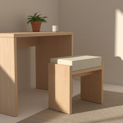 Nordic Wabi-Sabi wooden H stool with pine loom structure and soft cushioned top