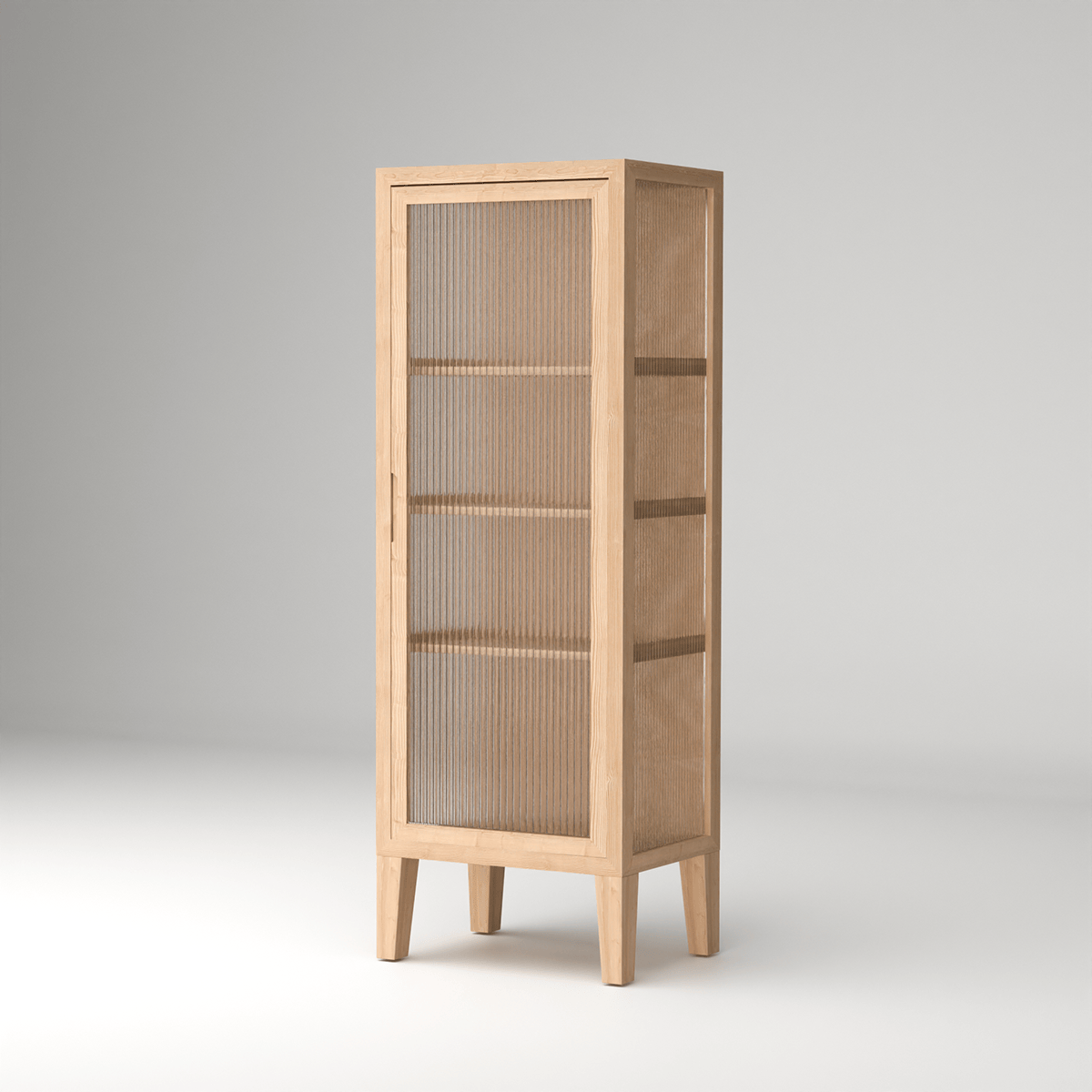 Nordic wooden art fluted glass display cabinet in premium Canadian pine for contemporary Scandinavian home furniture
