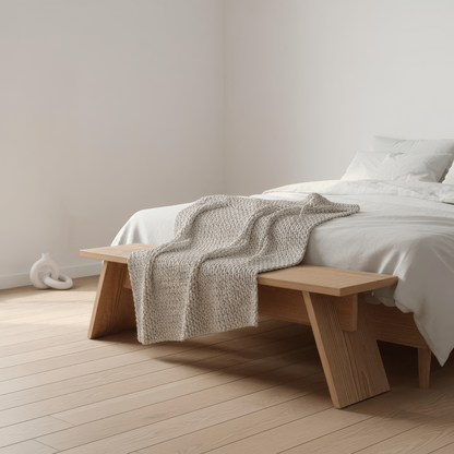 Nordic wooden Bare Edge bench for bedroom entryway seating with Wabi-Sabi inspired design