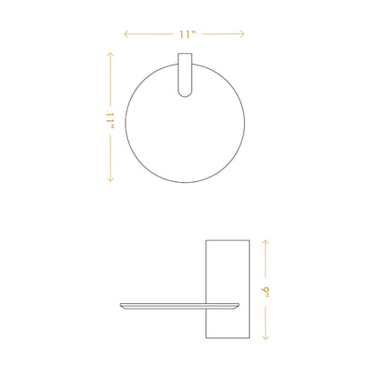 Technical drawing of an 11 inch pine wood floating shelf showing top and side dimensions